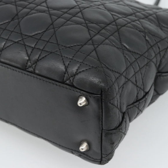Christian Dior Large Shopper Canage Tote Bag Lamb Skin Black Silver Auth 186330A