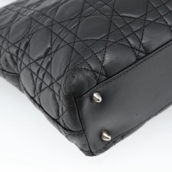 Christian Dior Large Shopper Canage Tote Bag Lamb Skin Black Silver Auth 186330A