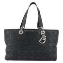 Christian Dior Large Shopper Canage Tote Bag Lamb Skin Black Silver Auth 186330A-2