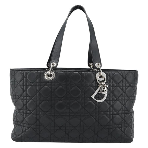 Christian Dior Large Shopper Canage Tote Bag Lamb Skin Black Silver Auth 186330A