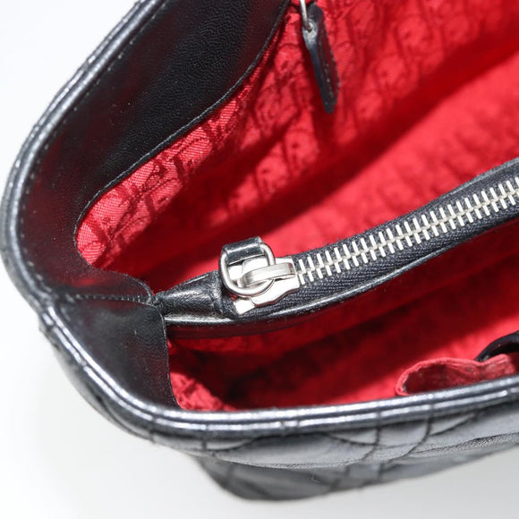 Christian Dior Large Shopper Canage Tote Bag Lamb Skin Black Silver Auth 186330A