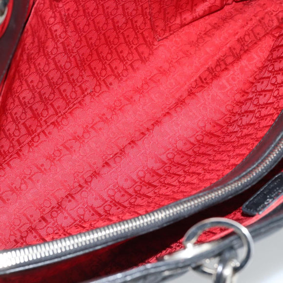 Christian Dior Large Shopper Canage Tote Bag Lamb Skin Black Silver Auth 186330A