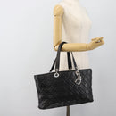 Christian Dior Large Shopper Canage Tote Bag Lamb Skin Black Silver Auth 186330A-25