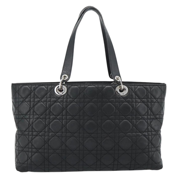 Christian Dior Large Shopper Canage Tote Bag Lamb Skin Black Silver Auth 186330A