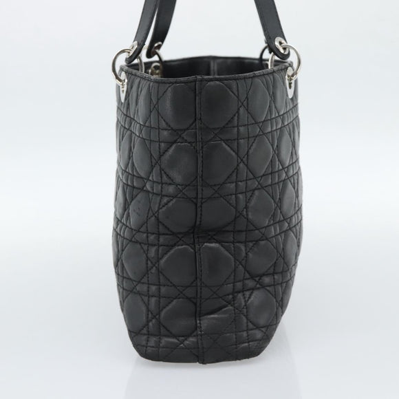 Christian Dior Large Shopper Canage Tote Bag Lamb Skin Black Silver Auth 186330A
