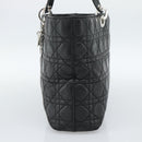 Christian Dior Large Shopper Canage Tote Bag Lamb Skin Black Silver Auth 186330A-5