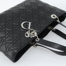 Christian Dior Large Shopper Canage Tote Bag Lamb Skin Black Silver Auth 186330A-6