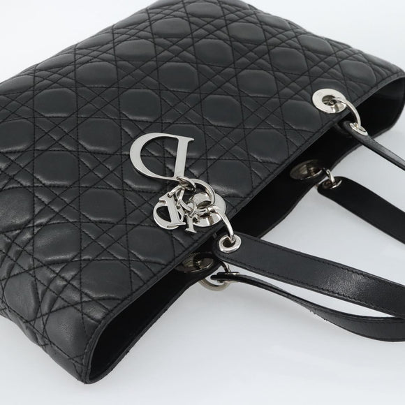 Christian Dior Large Shopper Canage Tote Bag Lamb Skin Black Silver Auth 186330A