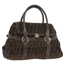 FENDI Zucca Canvas Hand Bag Black Brown Auth 186332-1