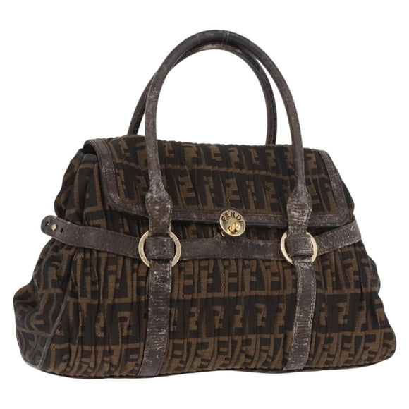 FENDI Zucca Canvas Hand Bag Black Brown Auth 186332