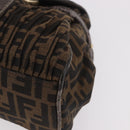 FENDI Zucca Canvas Hand Bag Black Brown Auth 186332-14