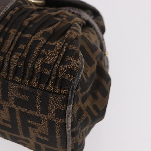 FENDI Zucca Canvas Hand Bag Black Brown Auth 186332