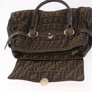 FENDI Zucca Canvas Hand Bag Black Brown Auth 186332-10