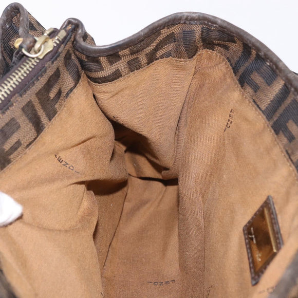 FENDI Zucca Canvas Hand Bag Black Brown Auth 186332