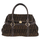 FENDI Zucca Canvas Hand Bag Black Brown Auth 186332-13