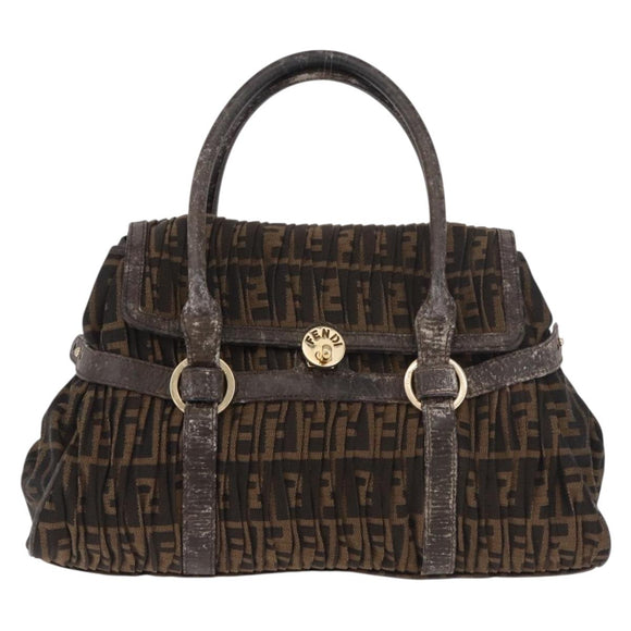 FENDI Zucca Canvas Hand Bag Black Brown Auth 186332