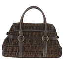FENDI Zucca Canvas Hand Bag Black Brown Auth 186332-2