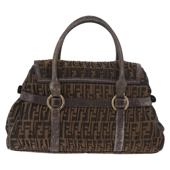 FENDI Zucca Canvas Hand Bag Black Brown Auth 186332