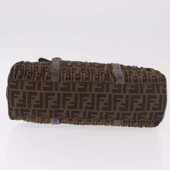 FENDI Zucca Canvas Hand Bag Black Brown Auth 186332