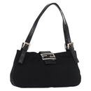 FENDI Mamma Baguette Shoulder Bag Cotton jersey Black Silver Auth 186336-1
