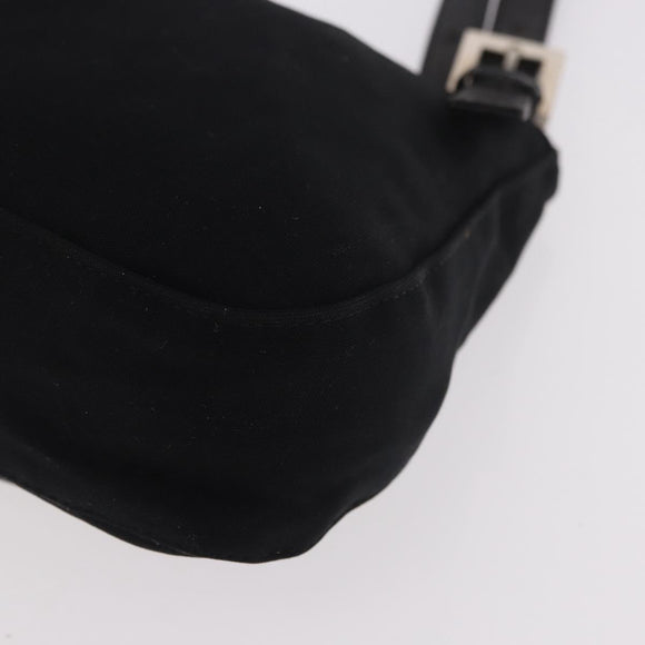 FENDI Mamma Baguette Shoulder Bag Cotton jersey Black Silver Auth 186336