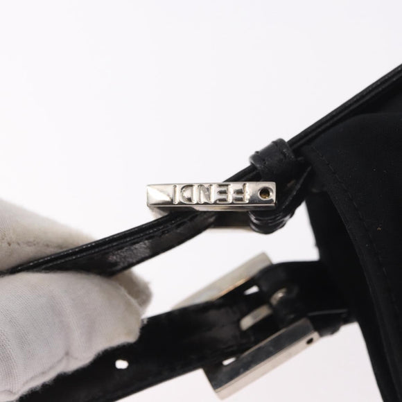 FENDI Mamma Baguette Shoulder Bag Cotton jersey Black Silver Auth 186336