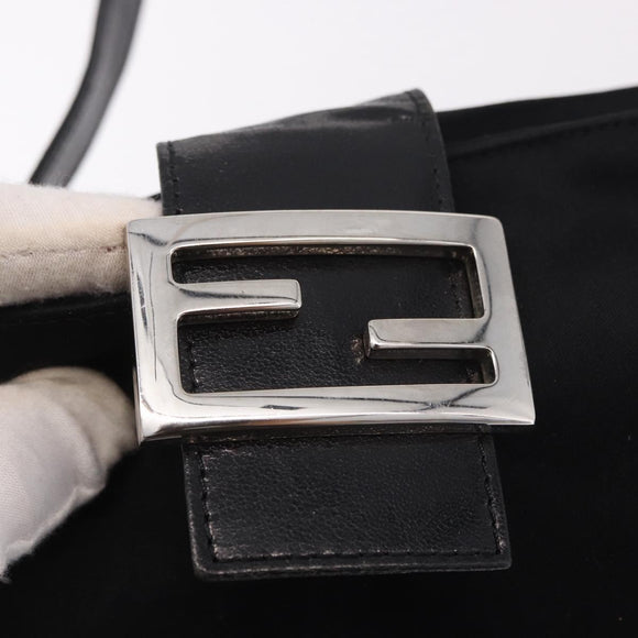 FENDI Mamma Baguette Shoulder Bag Cotton jersey Black Silver Auth 186336