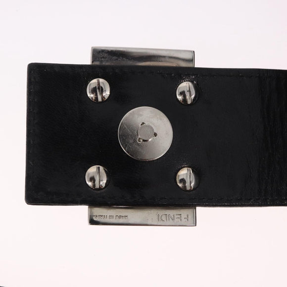 FENDI Mamma Baguette Shoulder Bag Cotton jersey Black Silver Auth 186336