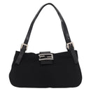 FENDI Mamma Baguette Shoulder Bag Cotton jersey Black Silver Auth 186336-13