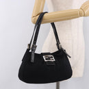 FENDI Mamma Baguette Shoulder Bag Cotton jersey Black Silver Auth 186336-24