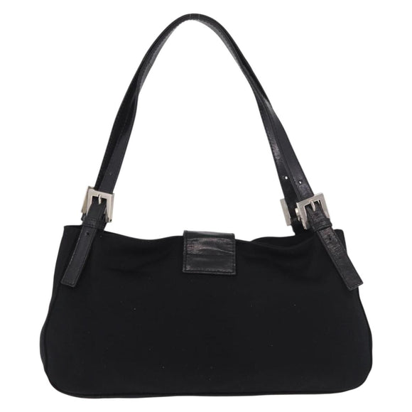 FENDI Mamma Baguette Shoulder Bag Cotton jersey Black Silver Auth 186336