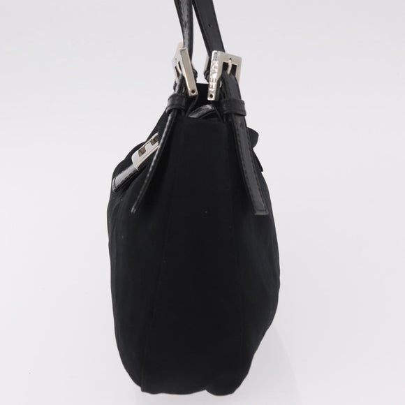 FENDI Mamma Baguette Shoulder Bag Cotton jersey Black Silver Auth 186336