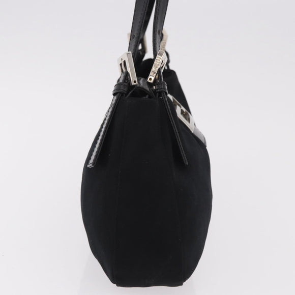 FENDI Mamma Baguette Shoulder Bag Cotton jersey Black Silver Auth 186336