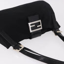 FENDI Mamma Baguette Shoulder Bag Cotton jersey Black Silver Auth 186336-6