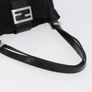 FENDI Mamma Baguette Shoulder Bag Cotton jersey Black Silver Auth 186336-7