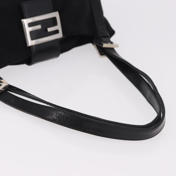 FENDI Mamma Baguette Shoulder Bag Cotton jersey Black Silver Auth 186336