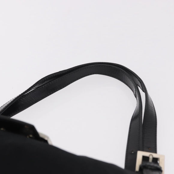 FENDI Mamma Baguette Shoulder Bag Cotton jersey Black Silver Auth 186336