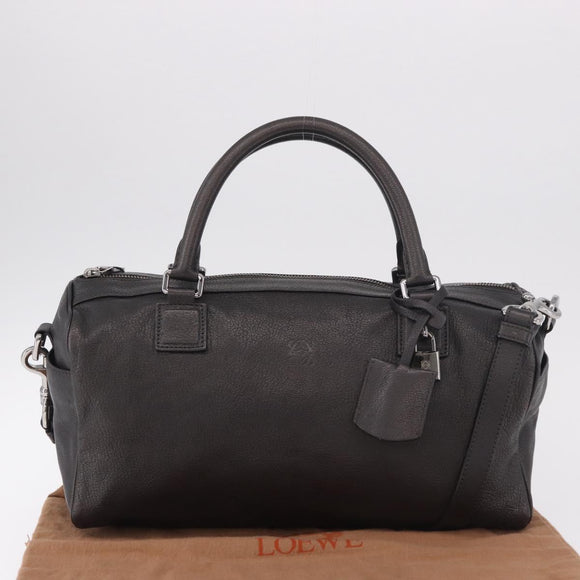 LOEWE Hand Bag Leather 2way Gray Silver Auth 186337M