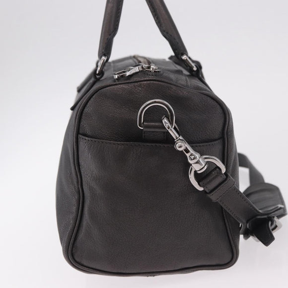 LOEWE Hand Bag Leather 2way Gray Silver Auth 186337M
