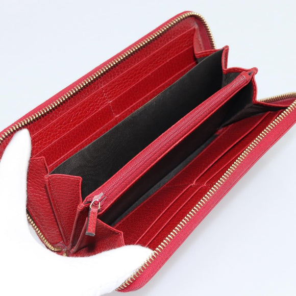 GUCCI GG Marmont Long Wallet Leather Red Gold 456117 Auth 186348A