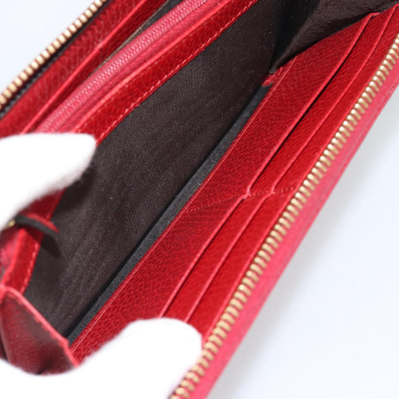 GUCCI GG Marmont Long Wallet Leather Red Gold 456117 Auth 186348A