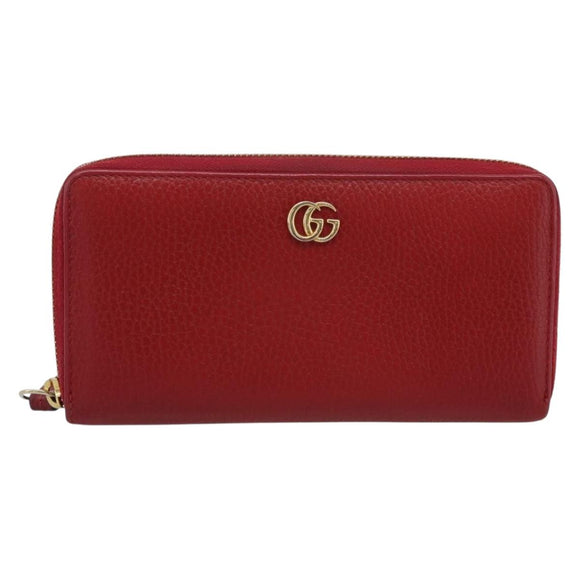 GUCCI GG Marmont Long Wallet Leather Red Gold 456117 Auth 186348A