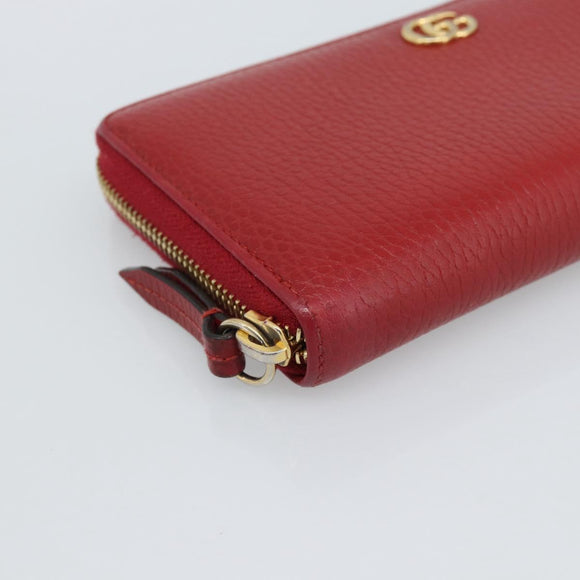 GUCCI GG Marmont Long Wallet Leather Red Gold 456117 Auth 186348A