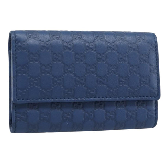 GUCCI Micro Guccissima GG Canvas Key Case Leather Blue Gold 278633 Auth 186350M