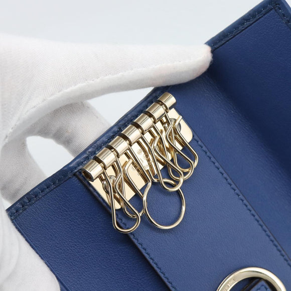 GUCCI Micro Guccissima GG Canvas Key Case Leather Blue Gold 278633 Auth 186350M