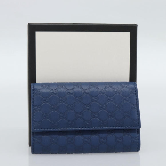 GUCCI Micro Guccissima GG Canvas Key Case Leather Blue Gold 278633 Auth 186350M