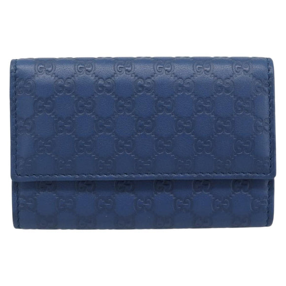 GUCCI Micro Guccissima GG Canvas Key Case Leather Blue Gold 278633 Auth 186350M