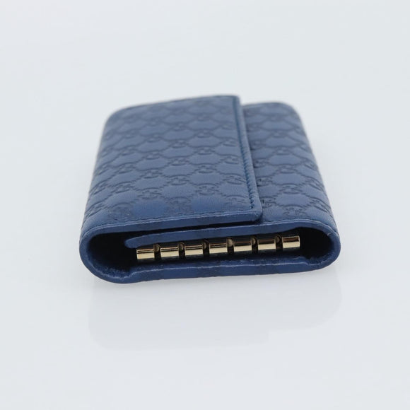 GUCCI Micro Guccissima GG Canvas Key Case Leather Blue Gold 278633 Auth 186350M