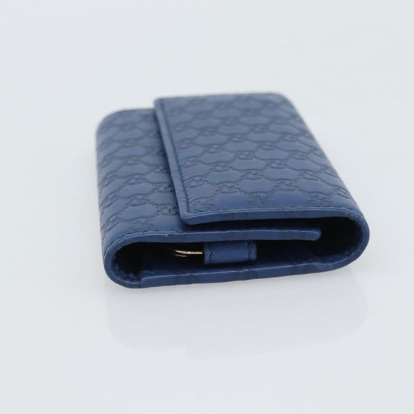 GUCCI Micro Guccissima GG Canvas Key Case Leather Blue Gold 278633 Auth 186350M