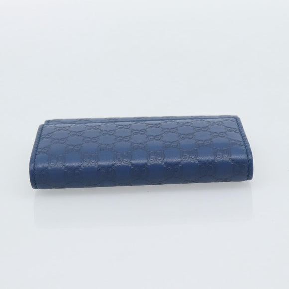 GUCCI Micro Guccissima GG Canvas Key Case Leather Blue Gold 278633 Auth 186350M